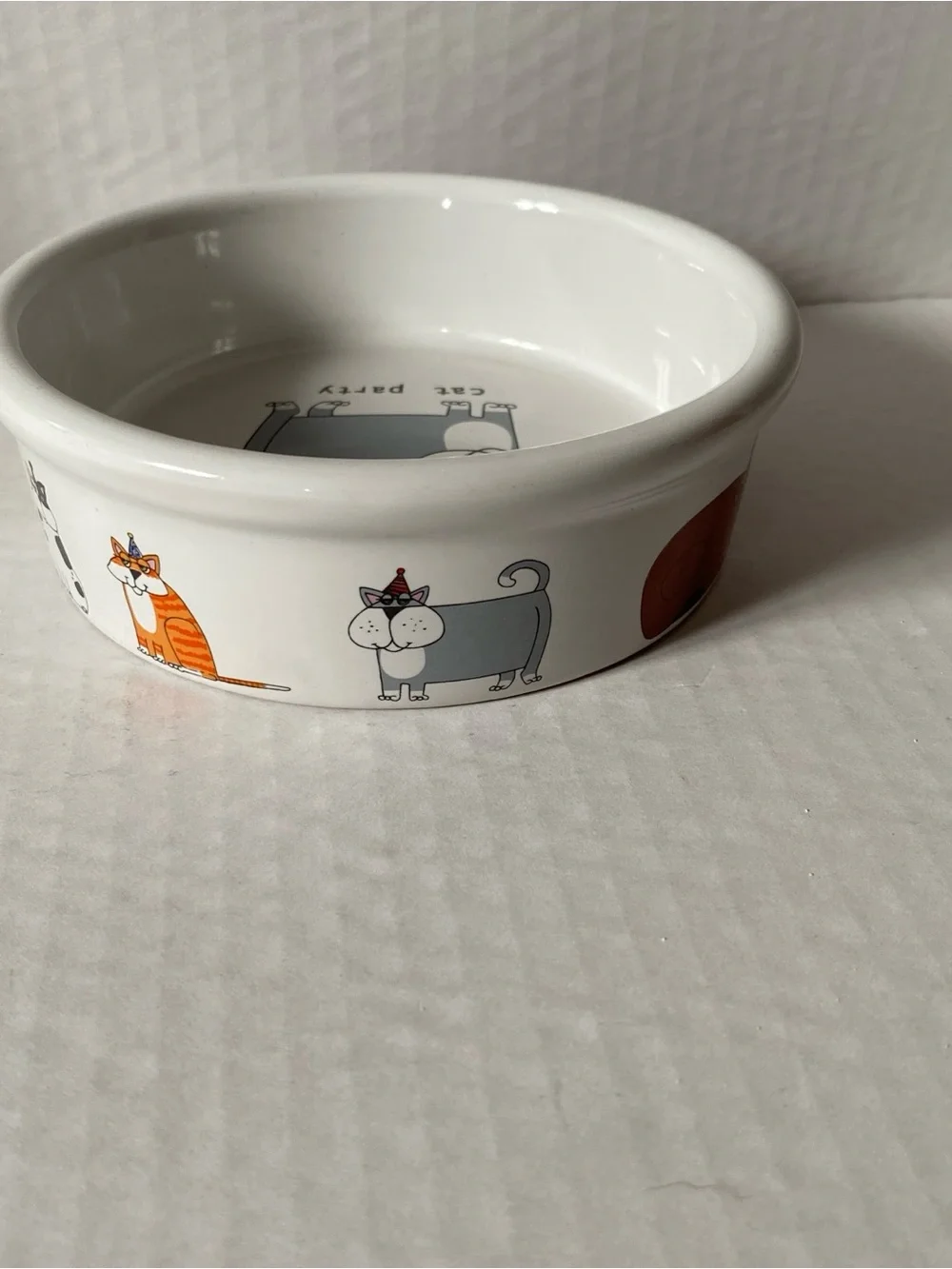 Cute whimsical Red and White Ceramic Cat Feeding Bowls with Cute Kitty Prints